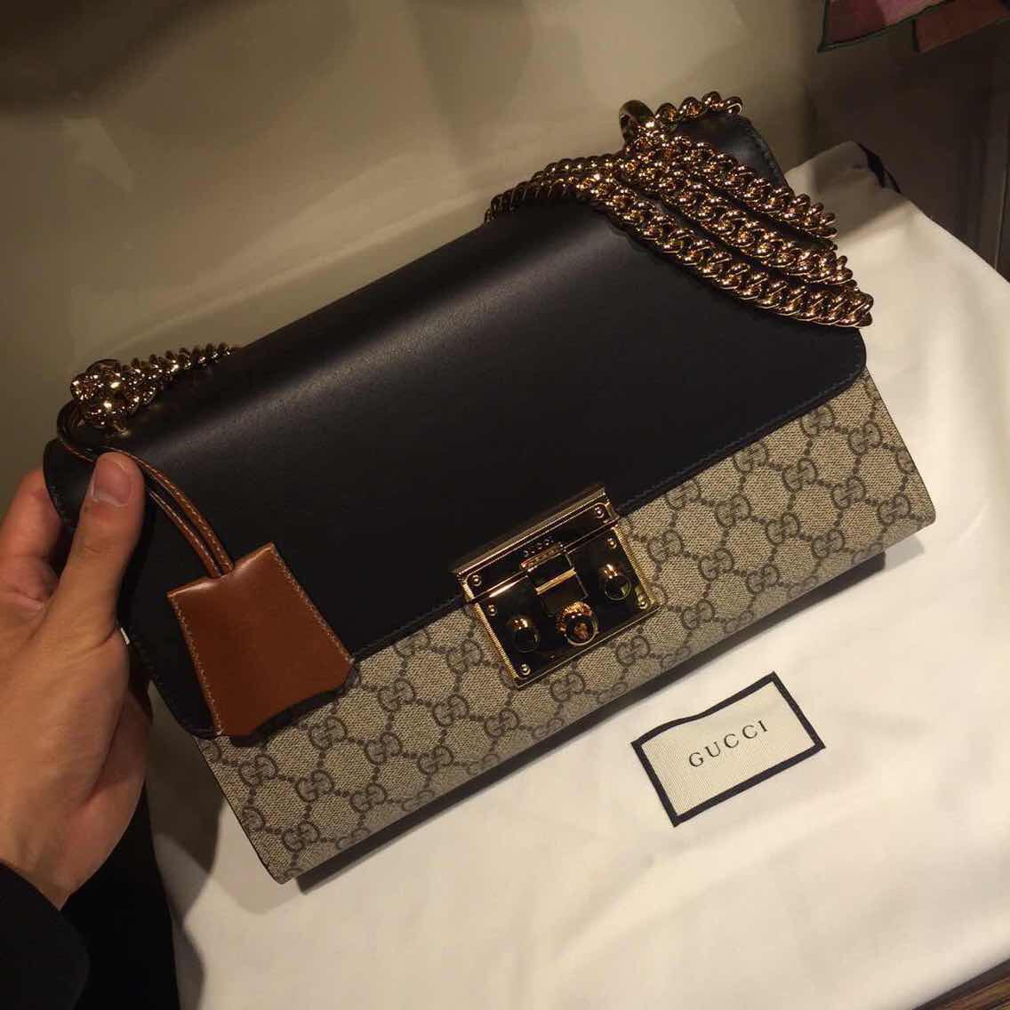 Real Gucci Padlock GG Supreme Shoulder Bag 409486 Black